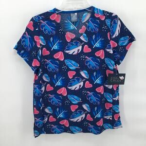 Zoe + Chloe NWT Small Palm Paradise Blue Pink Heart Leaf Top Shirt Nursing